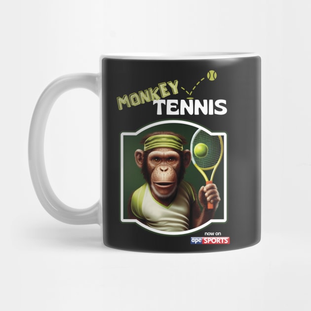 Monkey Tennis Funny Print on Black by Geminiartstudio